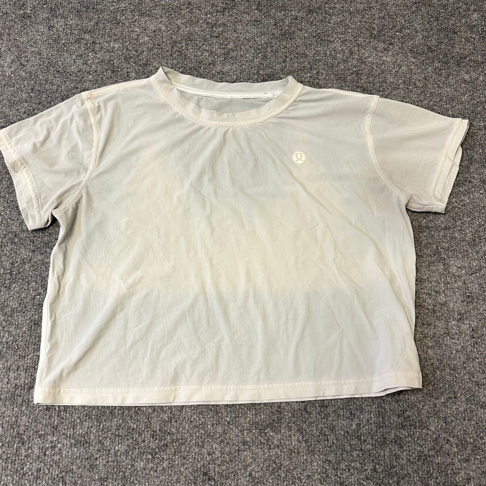 Lululemon T-Shirt Womens Size 8 Gray Crop Top Athletic Workout Stained